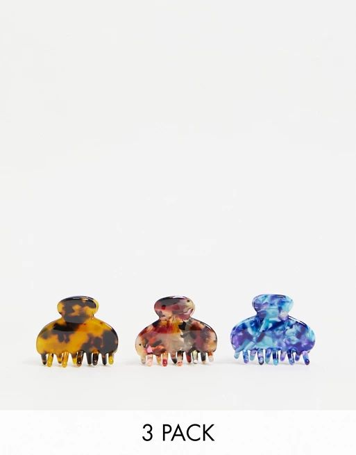 ASOS DESIGN pack of 3 mini hair claw's in mixed resin | ASOS (Global)