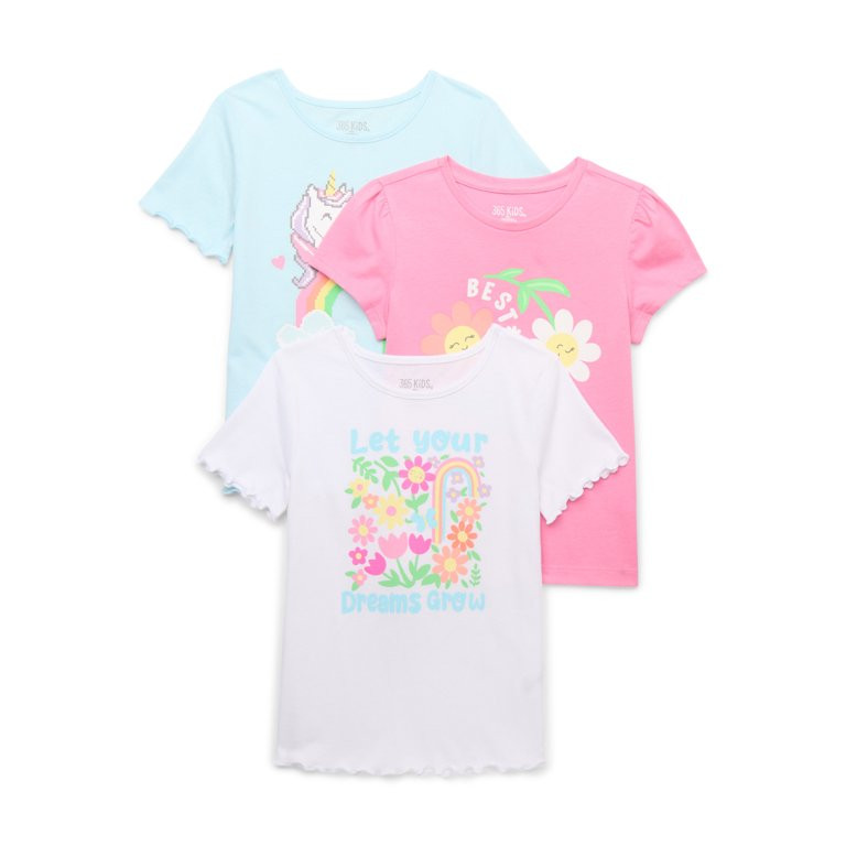 365 Kids from Garanimals Girls' Short Sleeve Tee, 3-Pack, Sizes 4-10 | Walmart (US)
