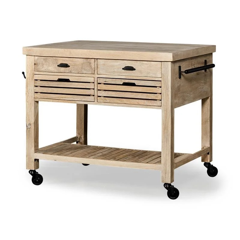 Mercana Columbia II Light Brown Base w/Black Iron Knobs Rolling Kitchen Island | Walmart (US)