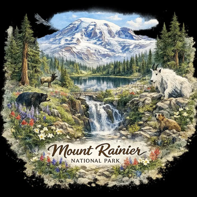 Mount Rainier National Park Watercolor Art | Mountain Wildlife Clipart (Digital Download) | Etsy (Global)