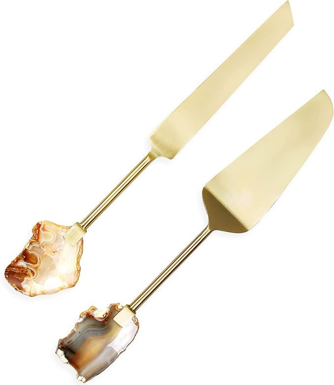 Wedding Cake Knife and Server Set - Gold Cake Cutting Set for Wedding, Cake Cutter Artisan Crafte... | Amazon (US)