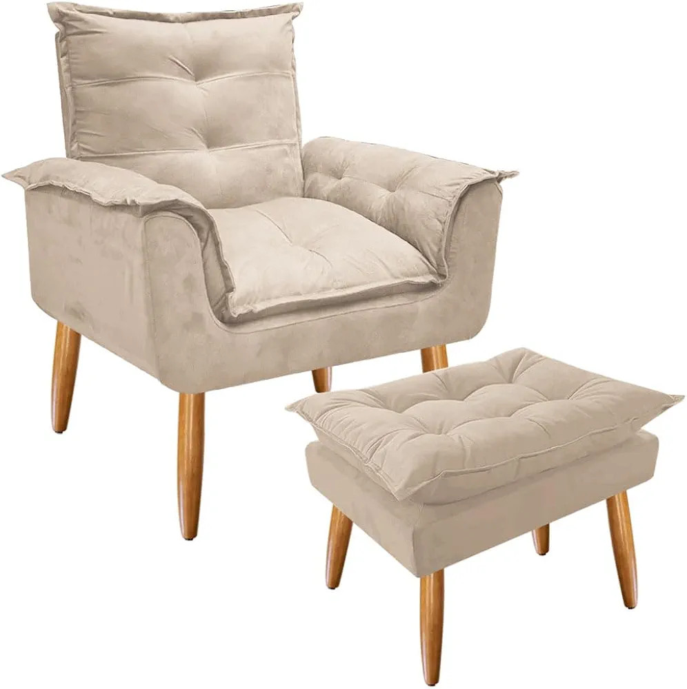 Poltrona Opala com Puff Opala para Sala e Quarto Suede Bege - Jylcrom | Amazon (BR)