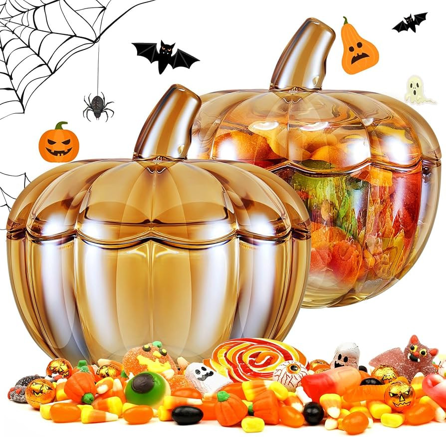 Tessco 2 Pcs 70oz Glass Pumpkin Candy Jar with Lid Halloween Pumpkin Jars Candy Bowl for Hallowee... | Amazon (US)