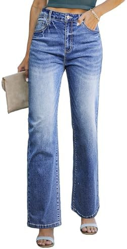 SIDEFEEL Women Jeans Stretchy Straight High Waisted Wide Leg Denim Pants | Amazon (CA)
