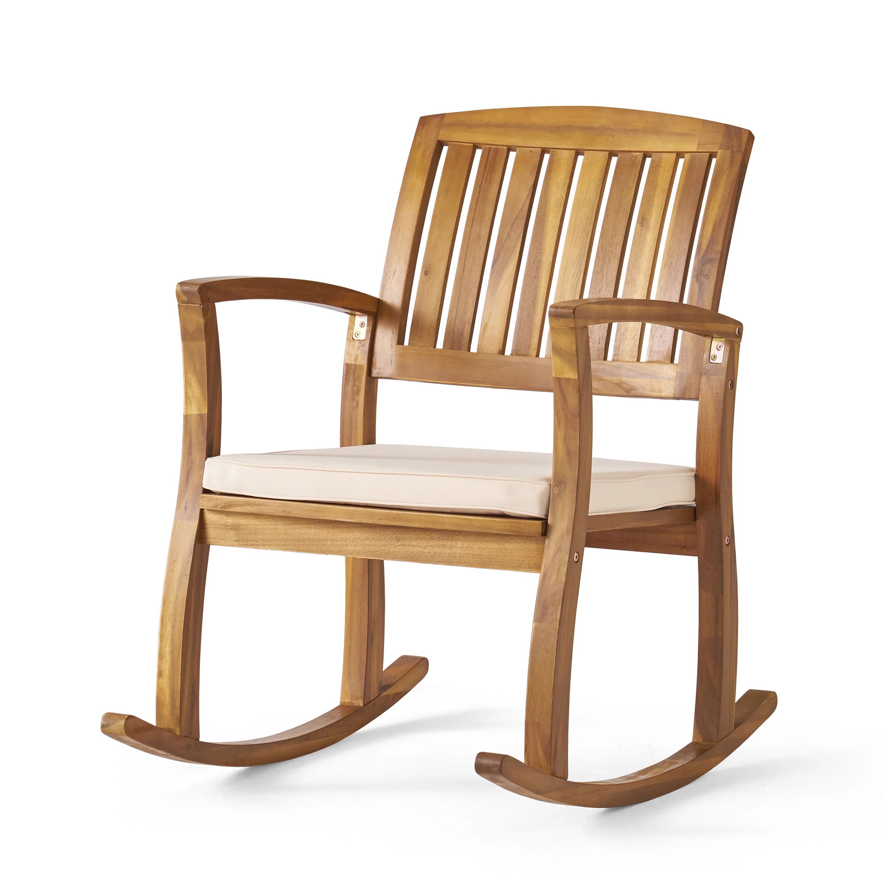 GDF Studio Amber Outdoor Acacia Wood Rocking Chair with Cushion, Teak and Cream Off-White - Walma... | Walmart (US)