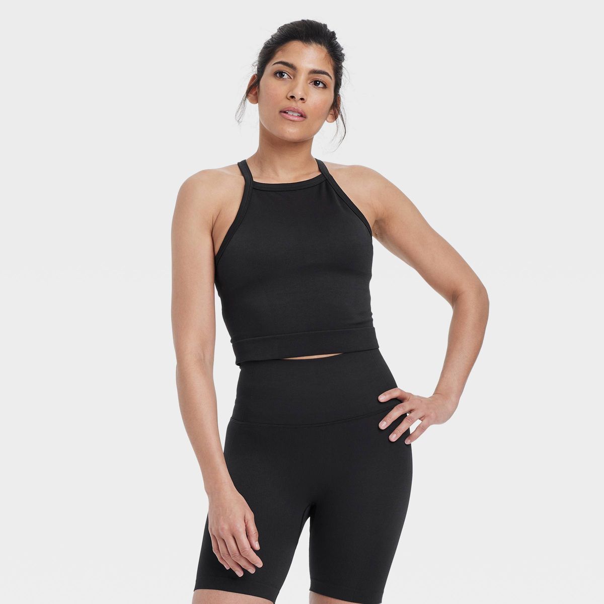 Women's Seamless Rib Cropped High Neck Tank Top - All In Motion™ | Target