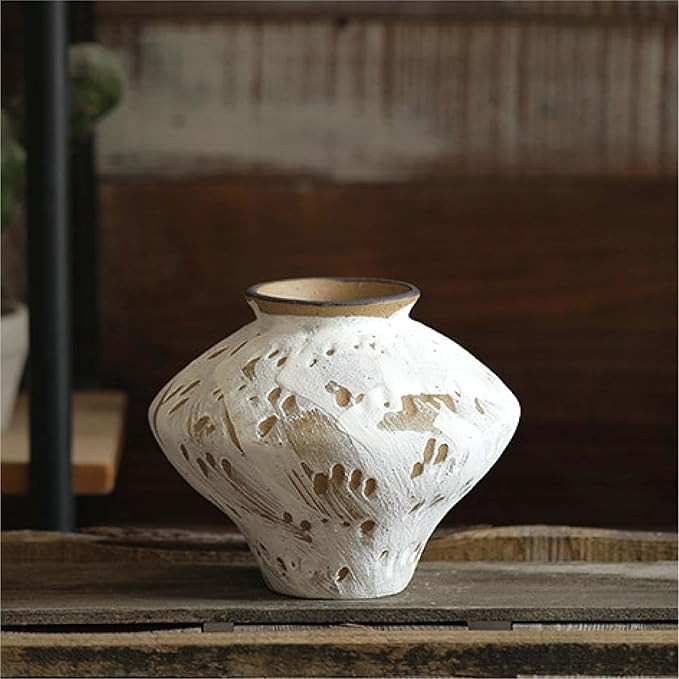 Handmade Rustic Ceramic Vase for Flowers - 6" Unique Wabi-Sabi Distressed Pottery Decor, Earthy B... | Amazon (US)
