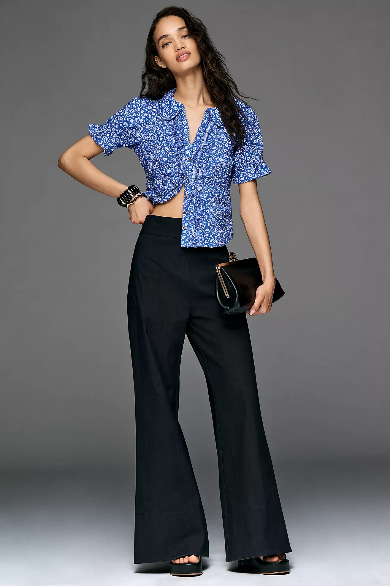 The Keira Waisted Tuxedo-Front Blouse by Pilcro | Anthropologie (US)