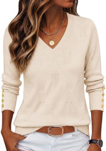 Zeagoo Womens V Neck Sweaters Long Sleeve Lightweight with Buttons Oufits | Basic Pullover Sweate... | Amazon (US)