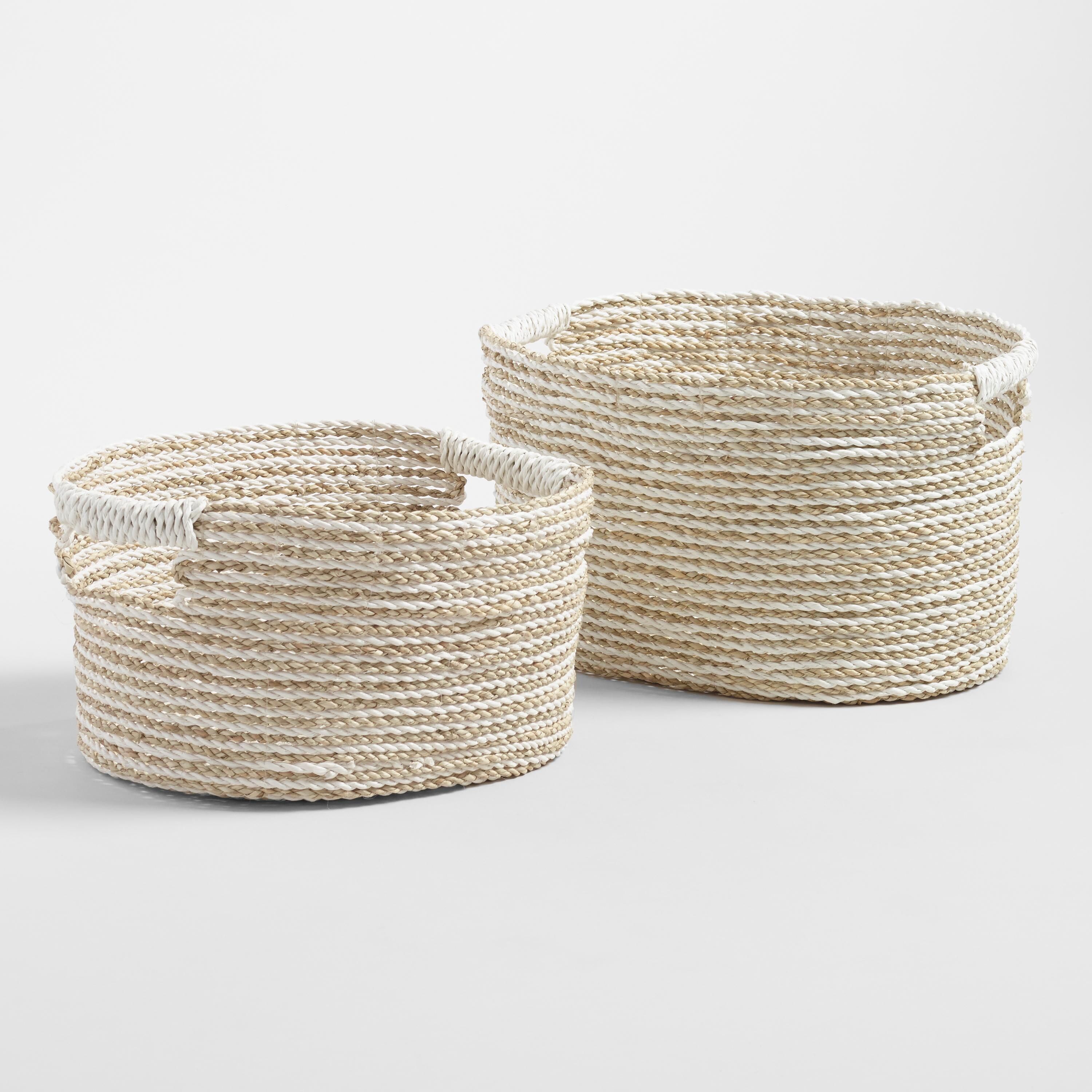White and Natural Seagrass Bianca Utility Baskets | World Market