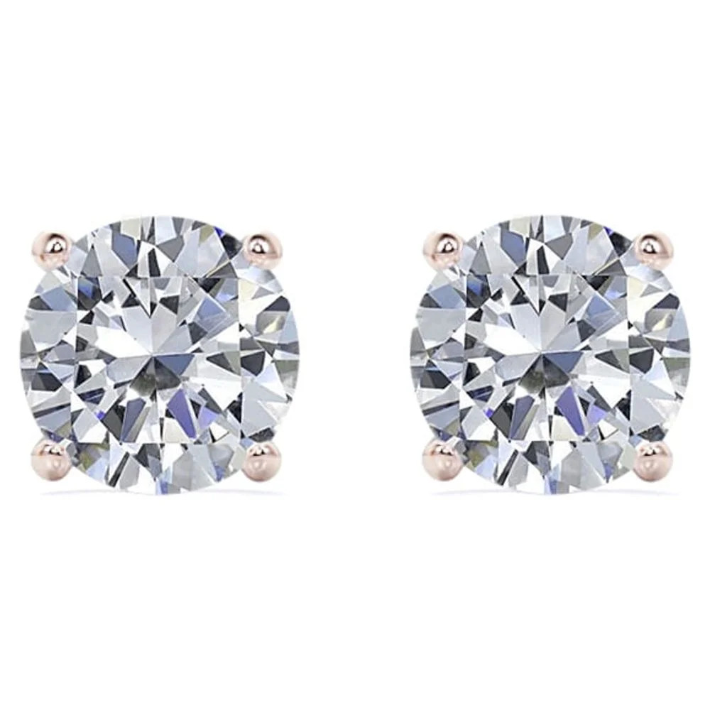 4 Prong 2 Carat Round Shaped Moissanite Solitaire Stud Earrings In 18K Rose Gold Plating Over Sil... | Walmart (US)