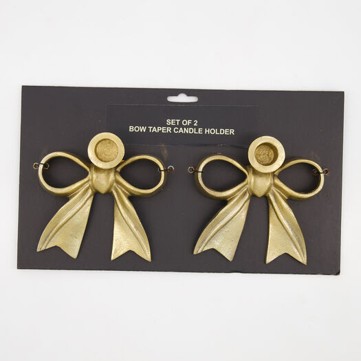 Two Pack Gold Bow Candle Holders | TK Maxx