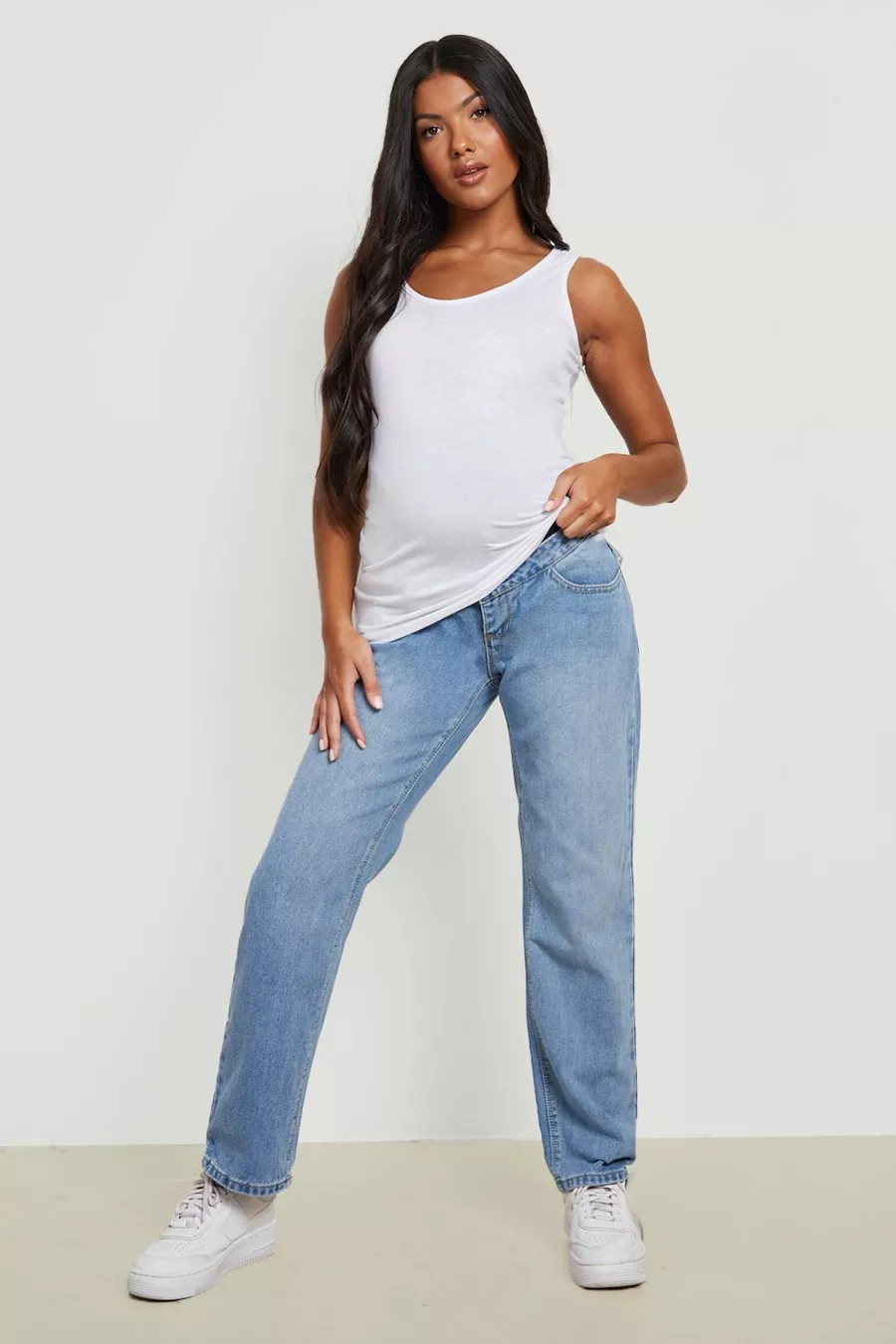 Maternity Straight Leg Over Bump Jean | Boohoo.com (UK & IE)
