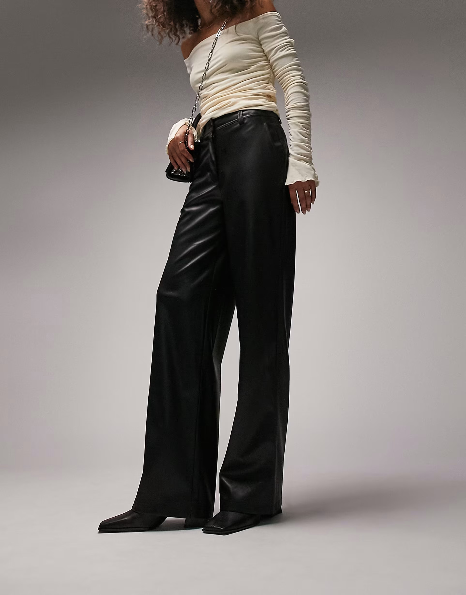 Topshop faux leather wide leg trouser in black | ASOS (Global)