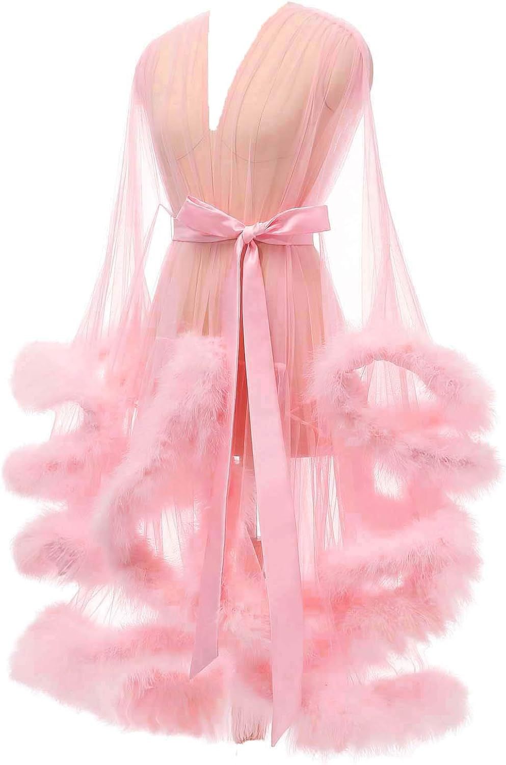 Yexinbridal Tulle Feather Robe Sexy Sheer Mesh Fur Bridal Illusion Boudoir Bathrobe Nightgown Chr... | Amazon (US)