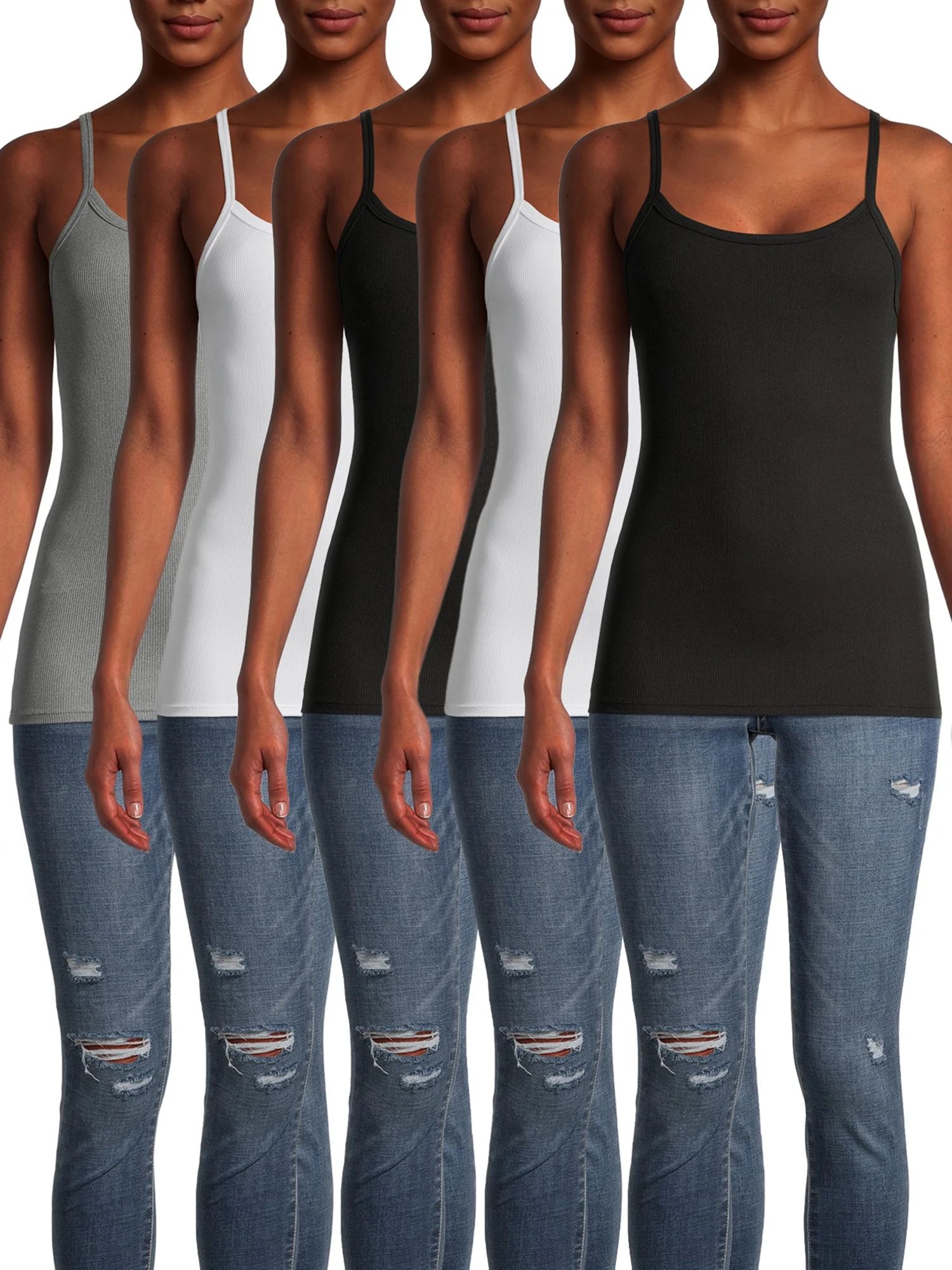 No Boundaries Juniors' Ribbed Cami Top, 5-Pack | Walmart (US)