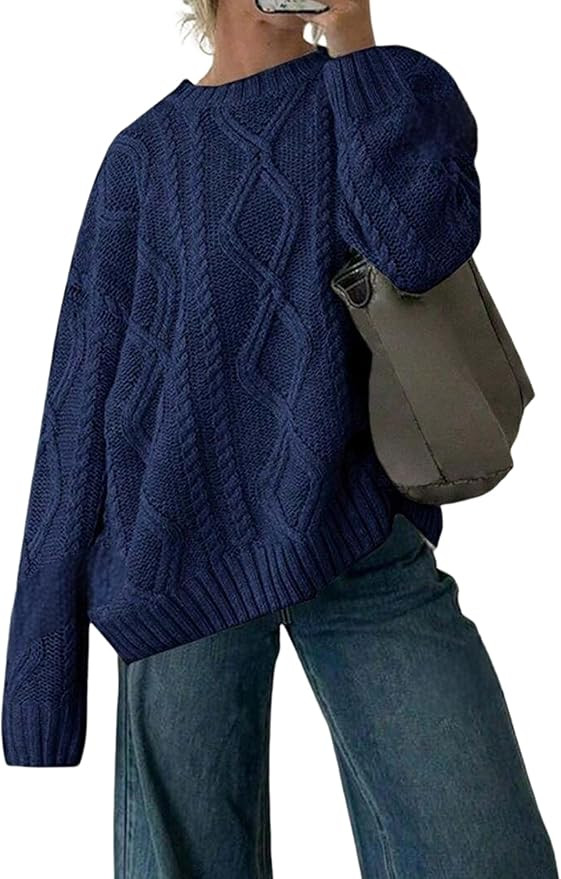 ZAFUL Cable Knit Sweaters for Women Crewneck Casual Knit Pullover Sweater Long Sleeves Jumper Top... | Amazon (US)