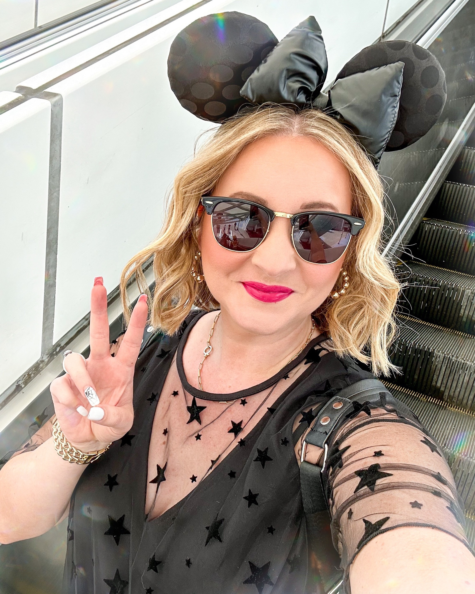 This all black Disney inspired outfit is perfect for the Disneyland parks! 🖤 Black Minnie ears, sheer black star shirt, Mickey loungefly backpack. Everything you need for your Disney Fashion! 

#LTKunder50 #LTKstyletip #LTKunder100