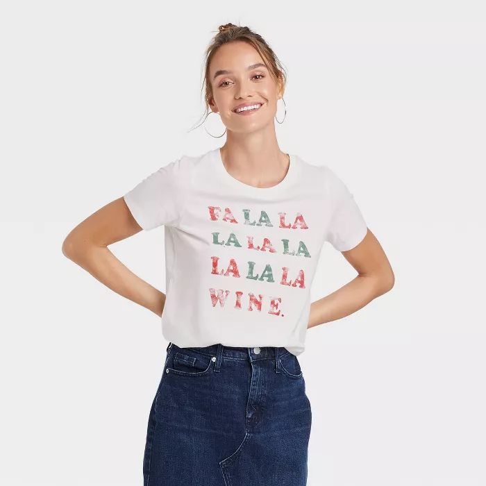 Women's FA LA LA LA Wine Short Sleeve Graphic T-Shirt - White | Target