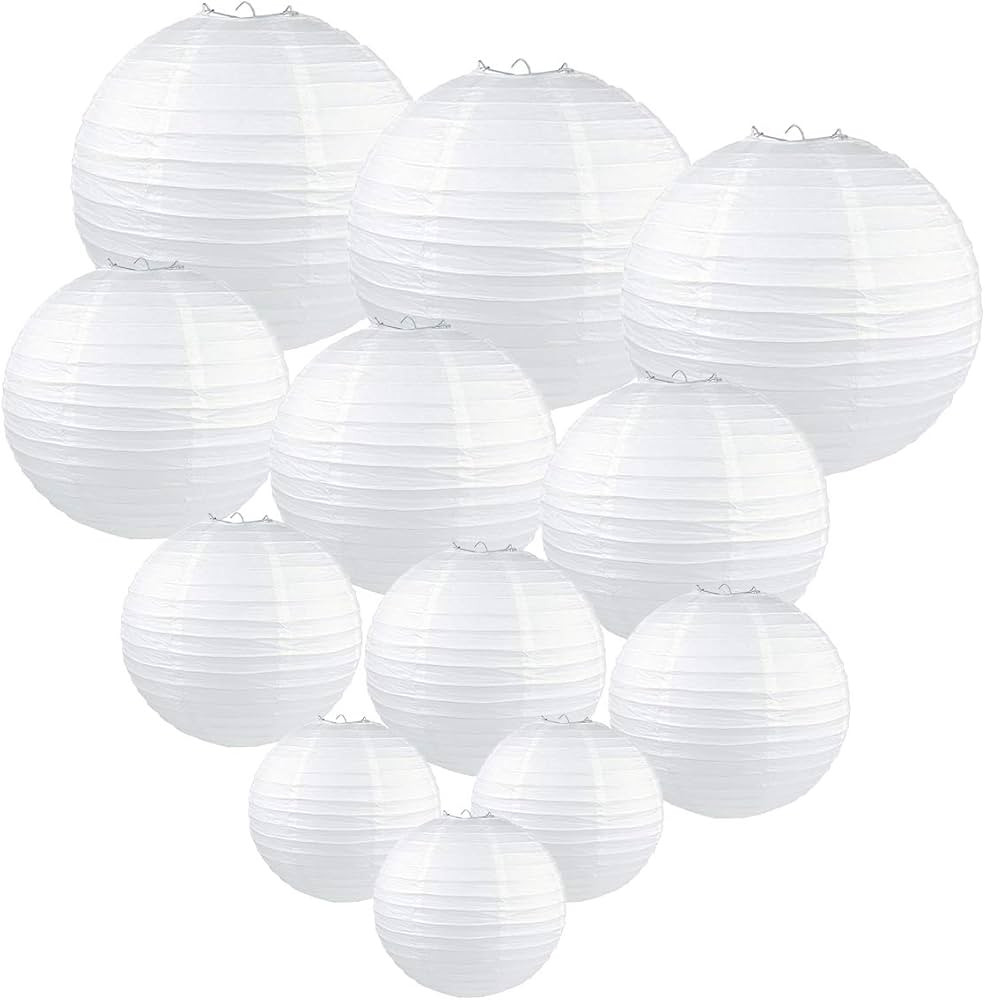 24 Pcs White Paper Lanterns (Size of 12", 10", 8", 6",4")- Round Chinese/Japanese Hanging Paper L... | Amazon (US)