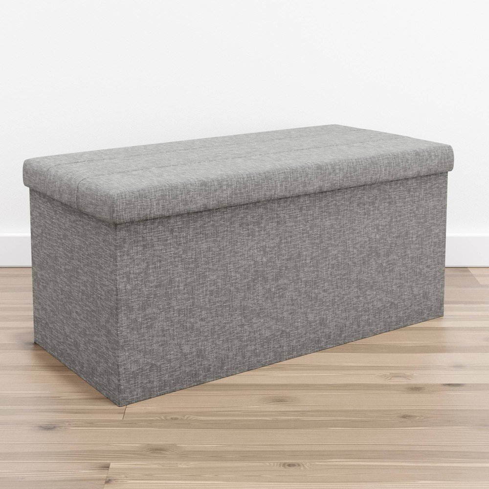 Foldable Rectangle Storage Ottoman with Channel Tufting Gray Linen - Brookside Bed | Target