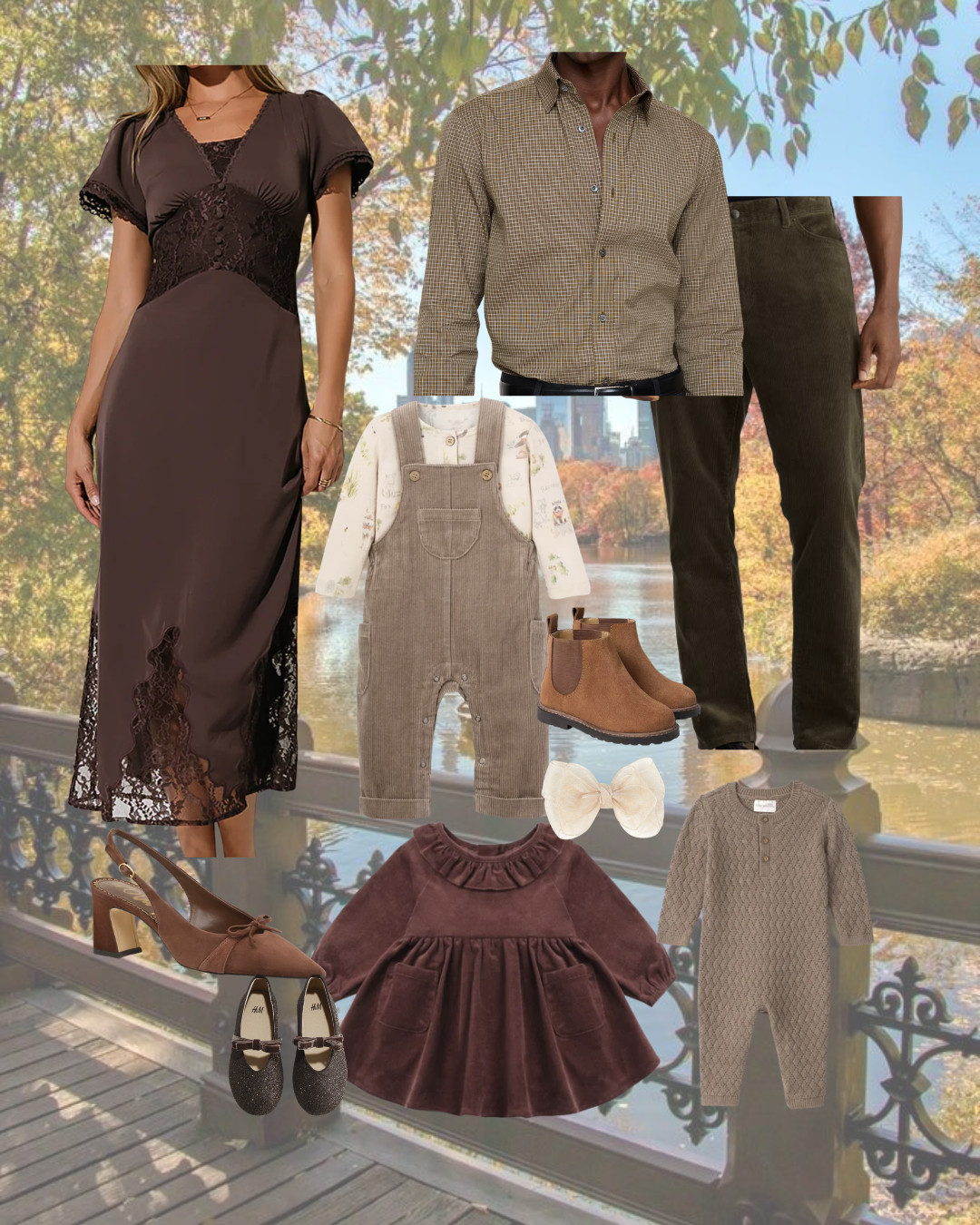 Fall family photo outfit ideas in rich chocolate brown, taupe and cream 🤎 These warm neutrals coordinate beautifully for fall pictures while still giving everyone their own look.
Mom: chocolate brown lace midi dress + brown slingback heels
Dad: brown plaid button-down + dark corduroy pants
Toddler girl: chocolate brown velvet dress, cream bow + brown Mary Janes
Baby boy: taupe corduroy overalls, printed cream bodysuit + brown Chelsea boots OR neutral knit one-piece
fall family photo outfits, neutral family picture outfits, toddler girl family photo outfit, baby boy family photo outfit, chocolate brown dress, velvet toddler dress, baby boy corduroy overalls, coordinating family outfits, fall family pictures, brown family photo outfits, sibling outfits for family photos 

 #LTKmomlife #LTKSeasonal #LTKBaby