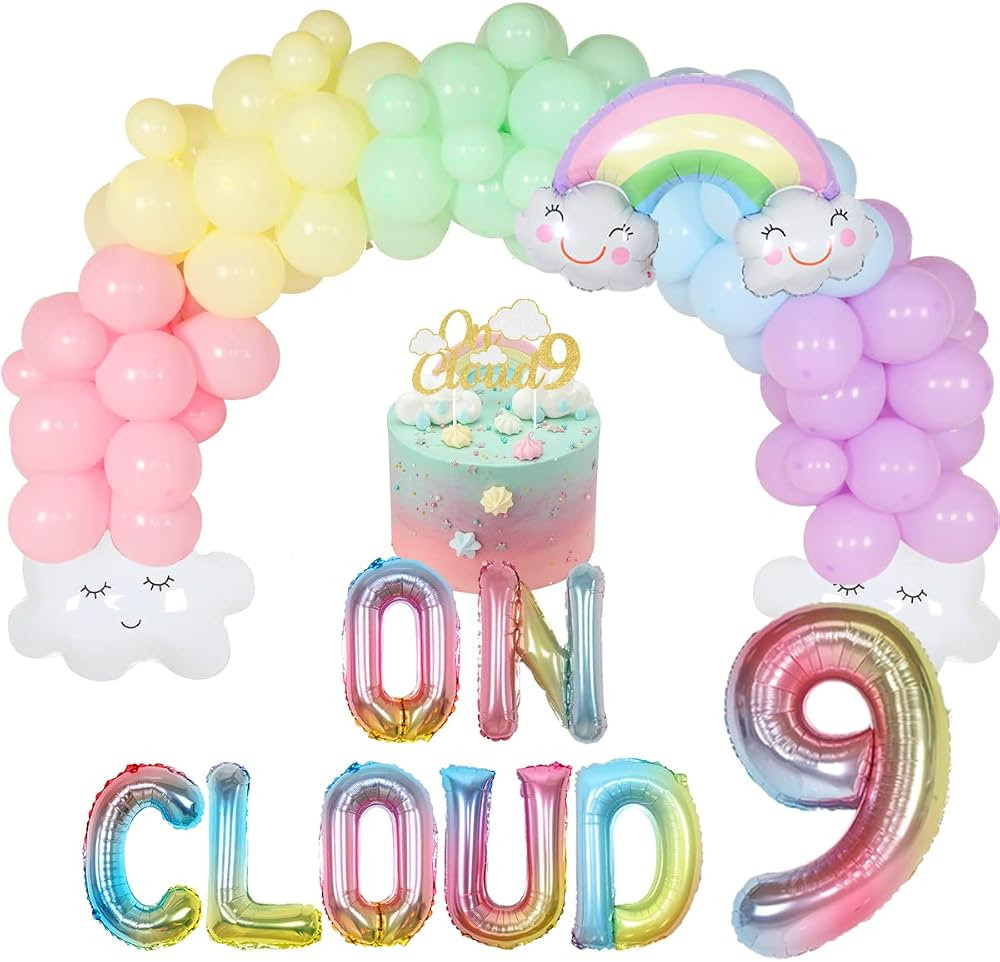 JOYMEMO On Cloud 9 Birthday Decorations for Girls Pastel Rainbow Balloon Garland Arch Kit On Clou... | Amazon (US)