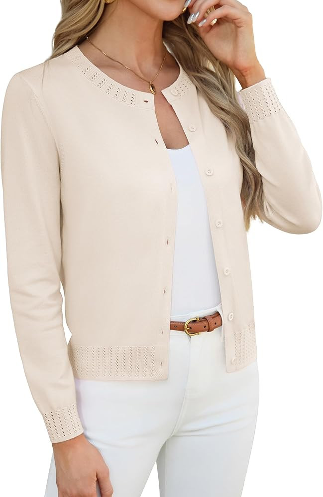 GRACE KARIN Womens Cropped Cardigan Sweaters Trendy Lightweight Shrugs Button Up Long Sleeve Knit... | Amazon (US)