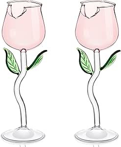 2 Pack Creative Rose Wine Glasses 6oz Crystal Red Wine Glasses Rose Flower Goblet Wine Cocktail J... | Amazon (US)