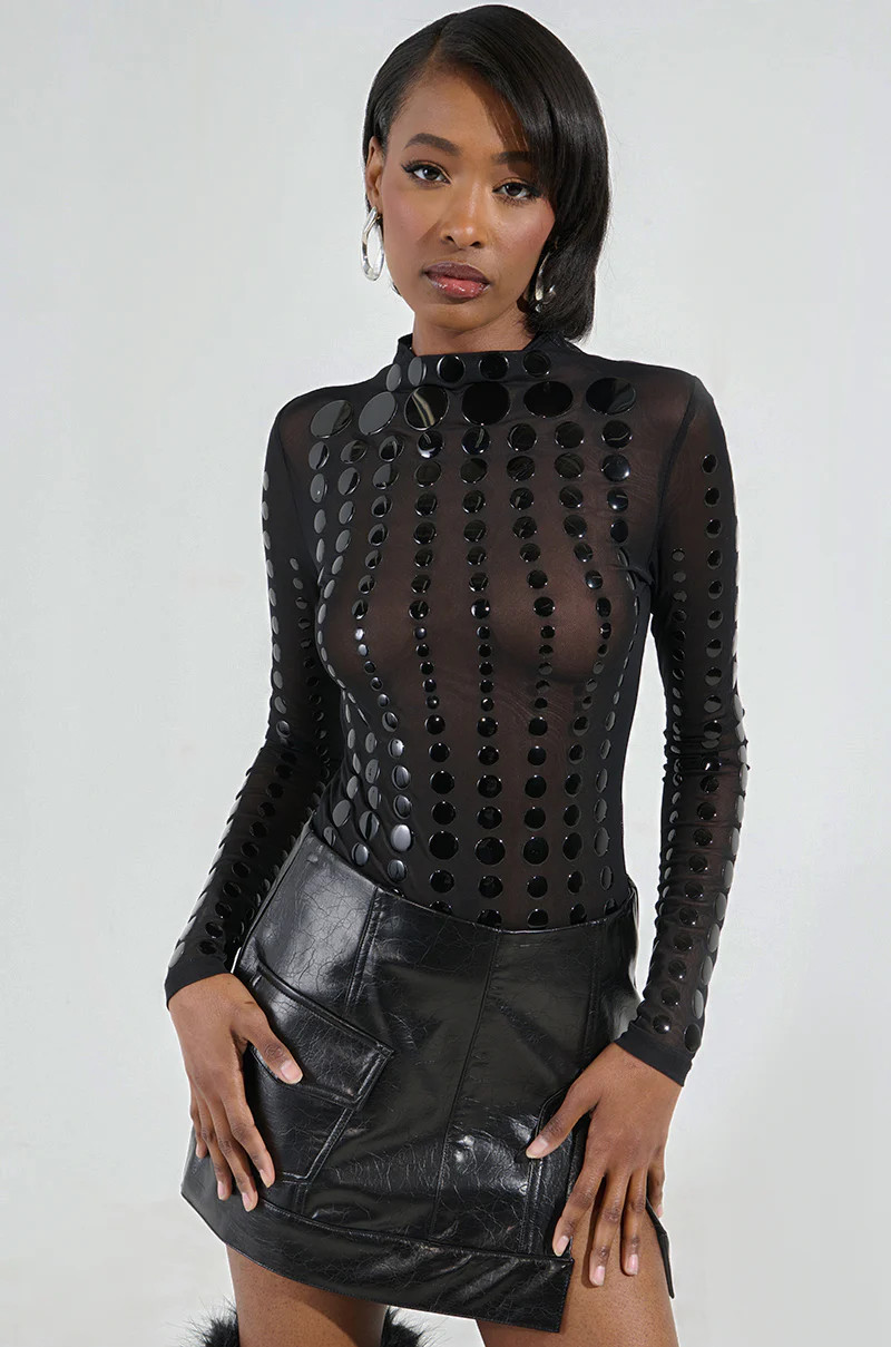 NOT MY FAULT LONG SLEEVE MESH BODYSUIT | AKIRA