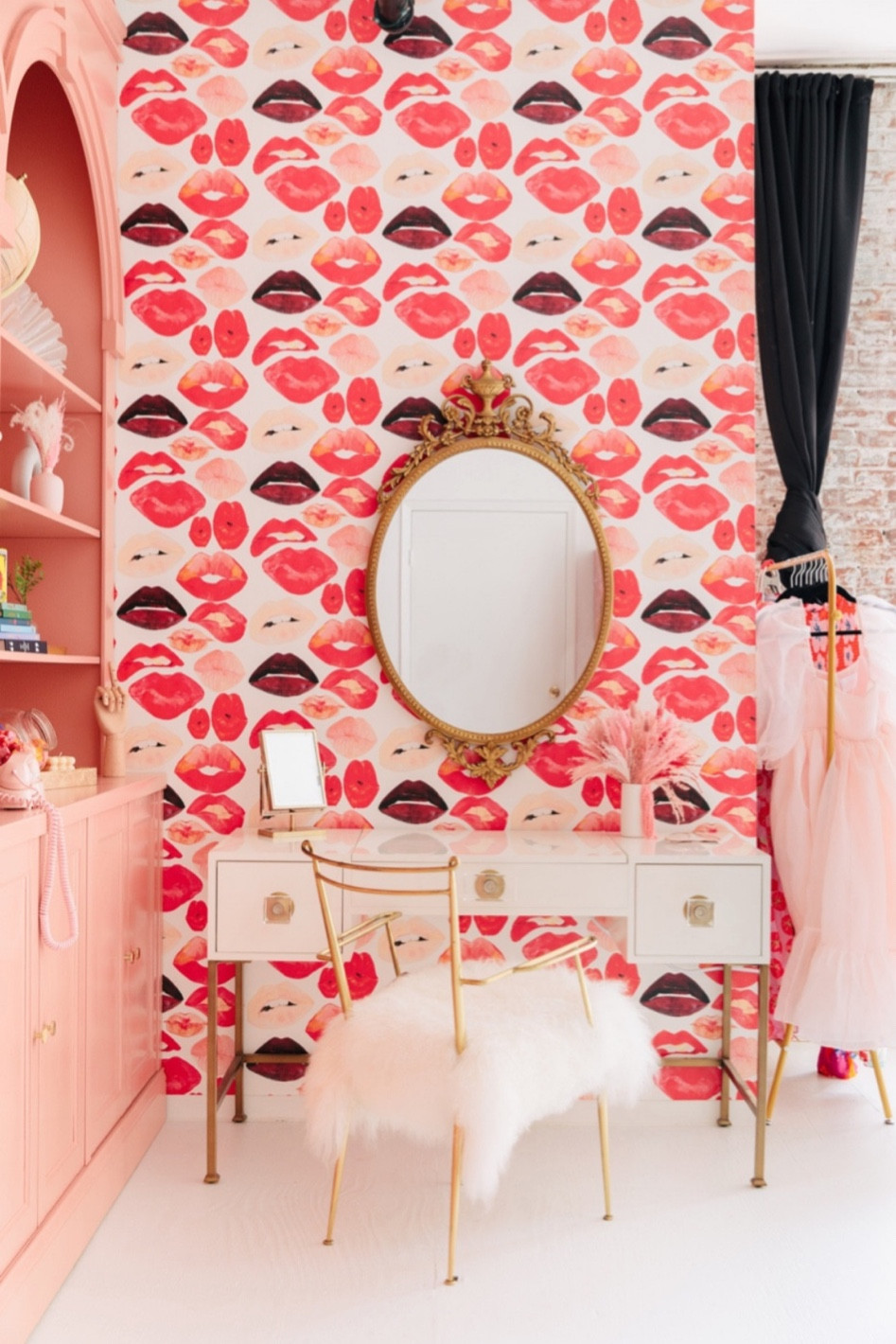 Girly bathroom makeup area makeup printed wallpaper 

#LTKHome