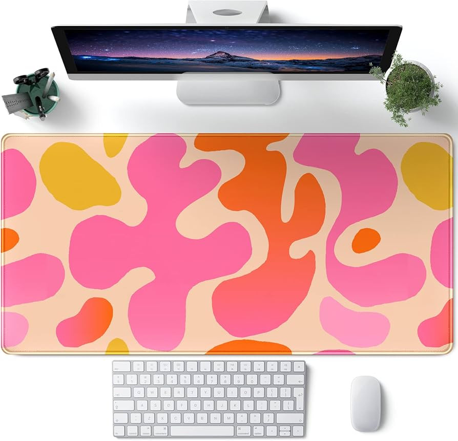 Pink Desk Mat Modern Abstract Large Mouse Pad XXL Cute Pink Desk Pad Keyboard Mat, Desk Accessori... | Amazon (US)