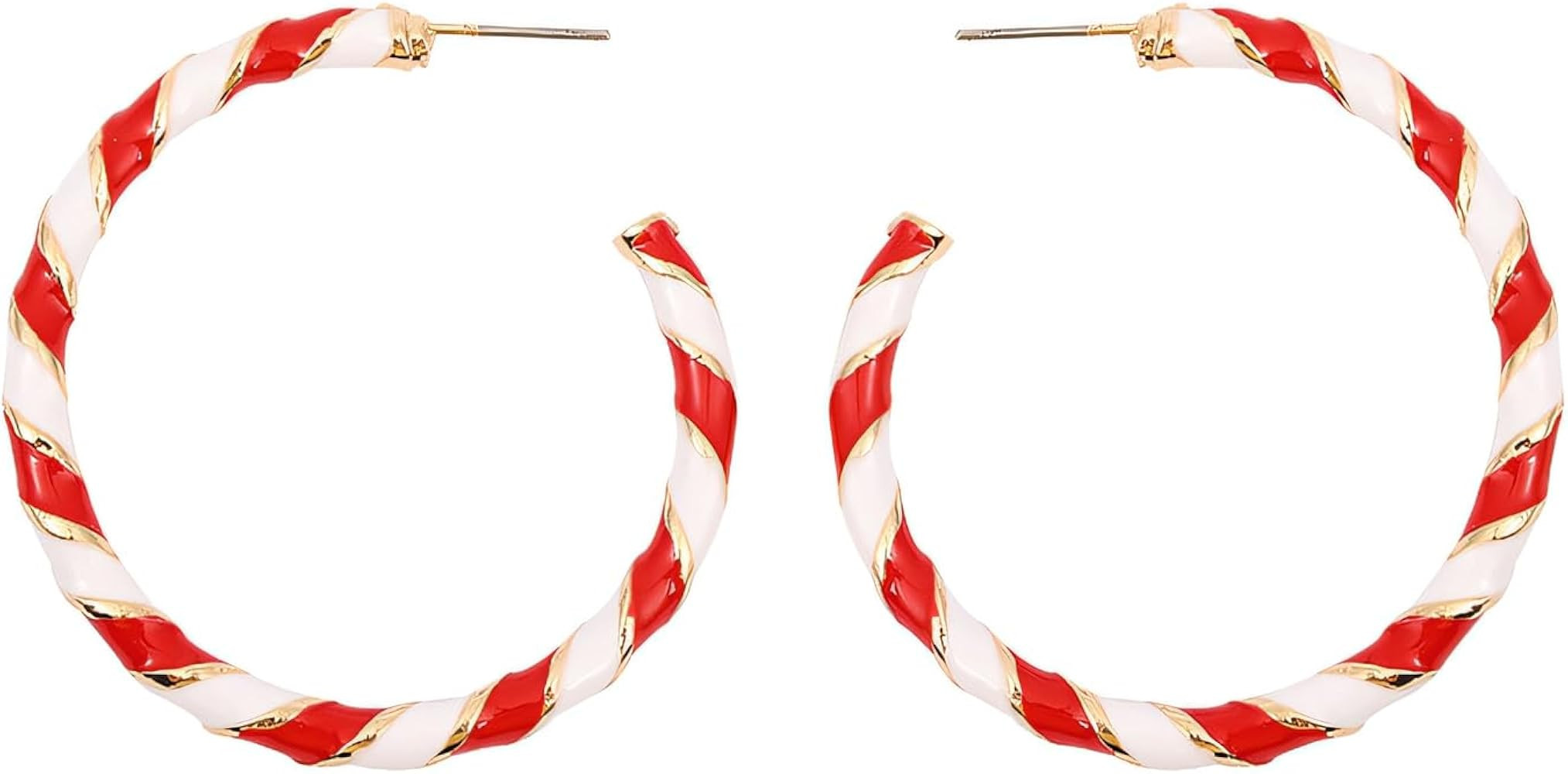 Christmas Candy Cane Earrings for Women Red White Twisted Candy Cane Hoop Earrings 30mm Large Hoo... | Amazon (US)