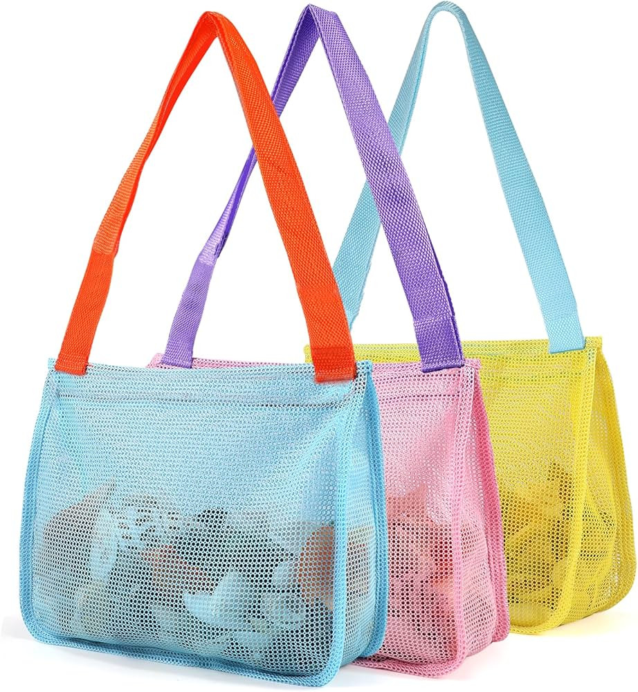 Mesh Beach Bag for Kids Sand Toys, 3 Pack Shell Collecting Bag for Beach Toys Seashell Swimming A... | Amazon (US)
