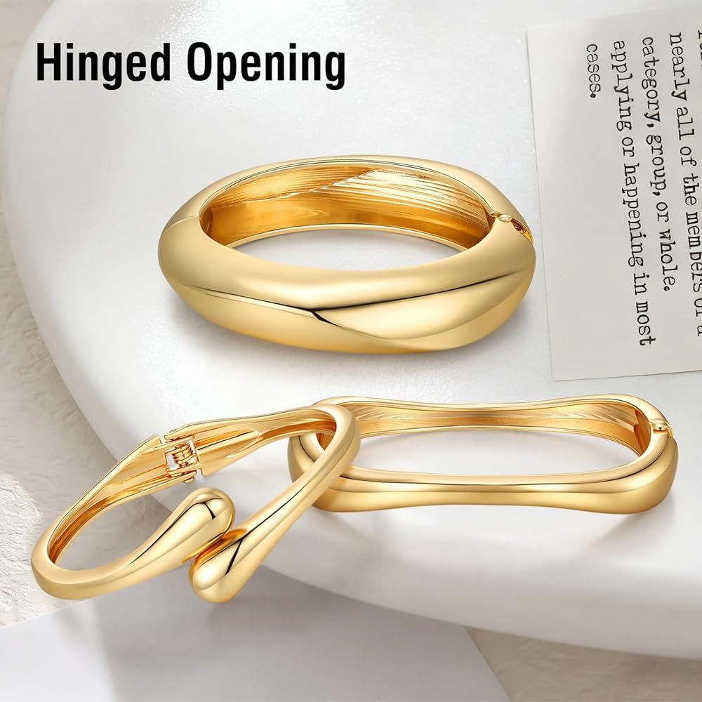 Chunky Gold Bangle Bracelets for Women Trendy 14K Gold Plated Cuff Bracelets Stack, Dainty Bracel... | Amazon (US)