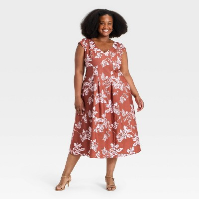 Women's Short Sleeve Corset Midi Dress - A New Day™ Pink Floral 1X | Target