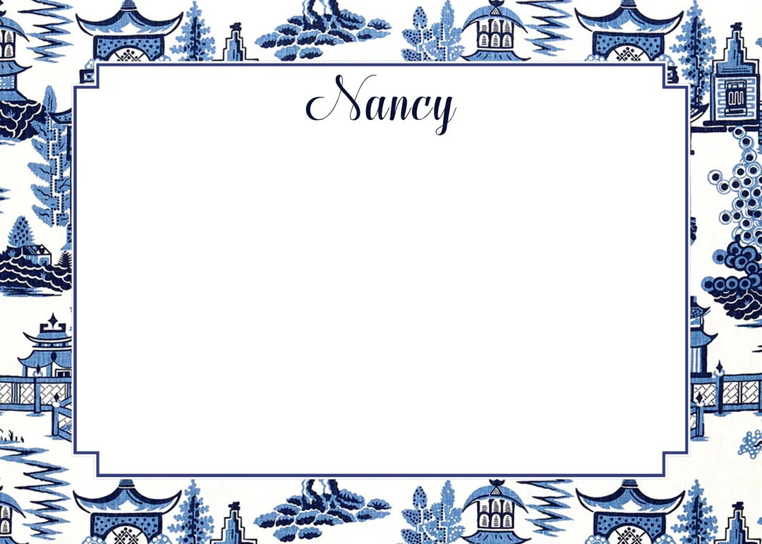 Blue and White Pagoda Chinoiserie Notecard, Stationery or Invitation Set - Etsy | Etsy (US)