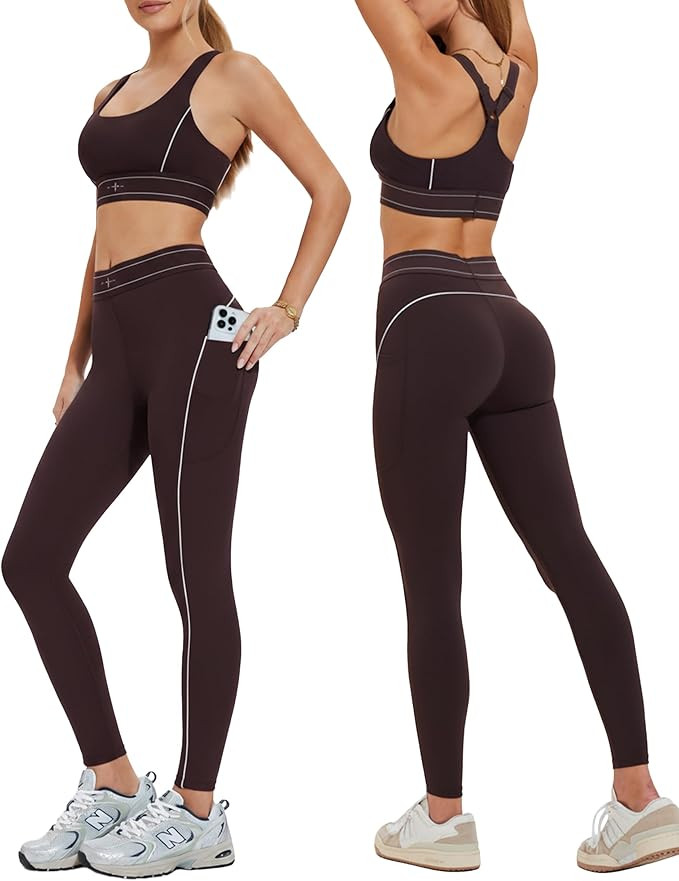 Mudere 2 Piece Workout Sets for Women High Waist Leggings with High Impact Sports Bra Yoga Outfit... | Amazon (US)