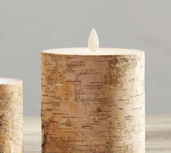 Premium Flickering Flameless Textured Birch Wax Pillar Candles | Pottery Barn (US)