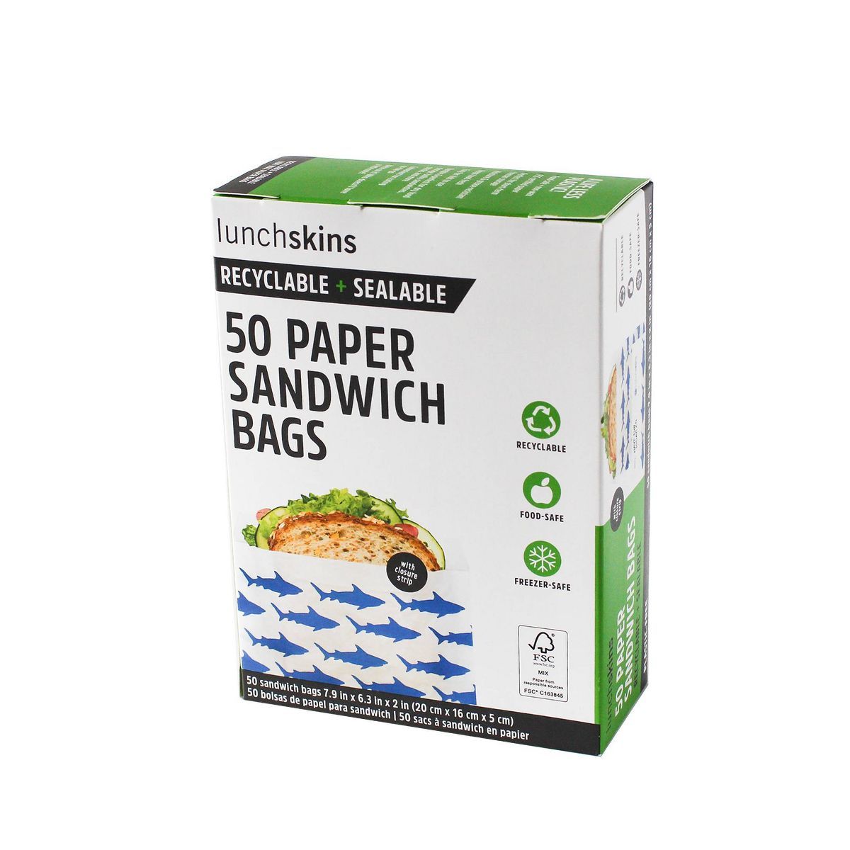 Lunchskins Recyclable & Sealable Paper Sandwich Bags - Shark - 50ct | Target