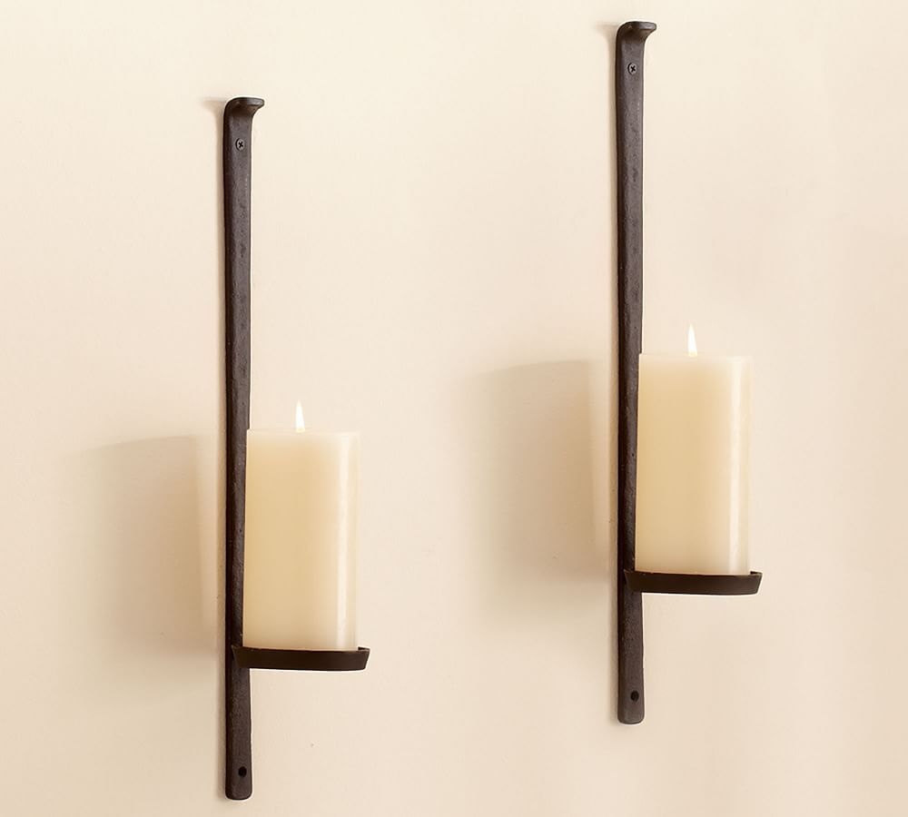 Artisanal Wall-Mounted Pillar Holder, Iron - Set Of 2 | Pottery Barn (US)