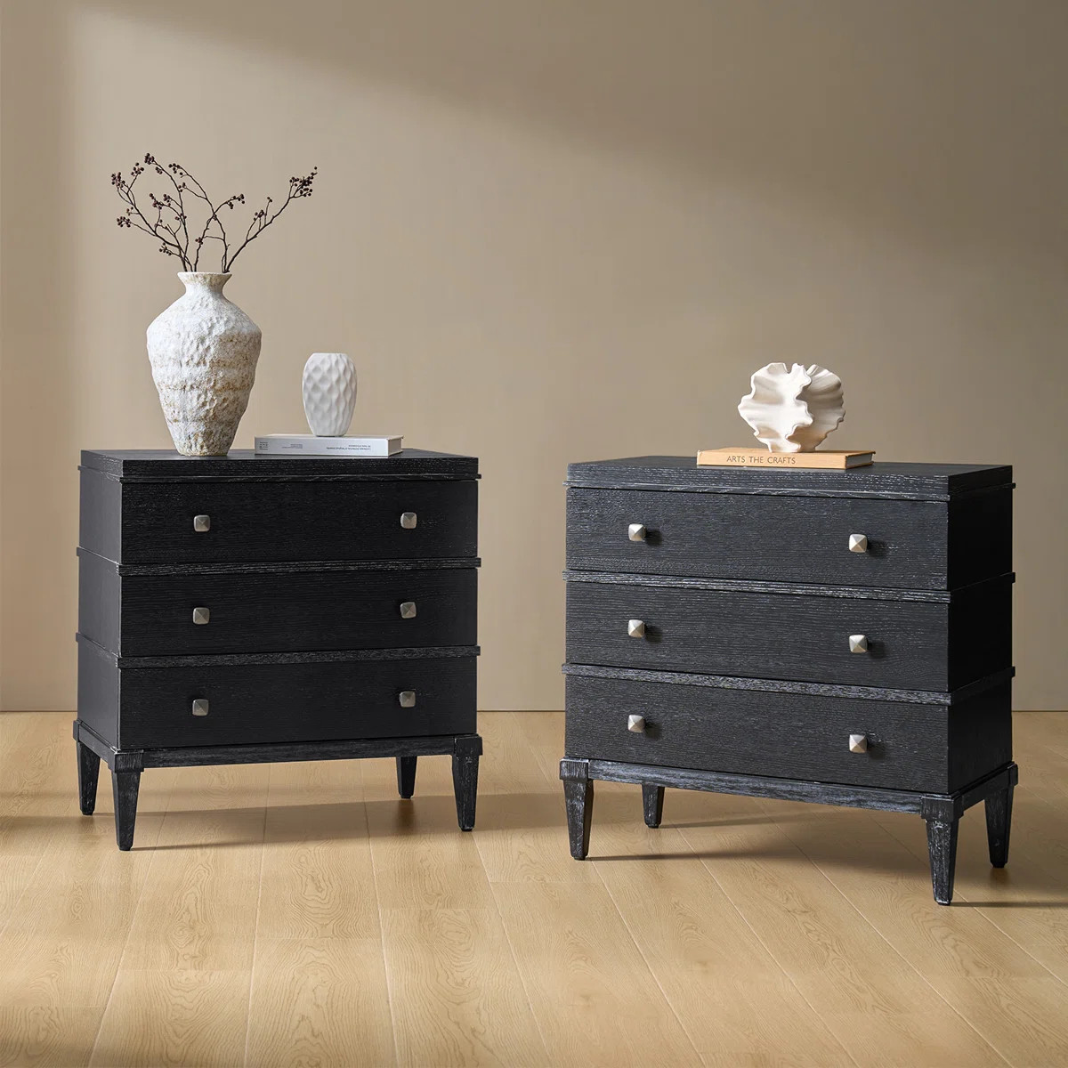 Taesan Transitional  27'' W 3-Drawer End Table with Charging Station and Solid Wood Legs (Set of ... | Wayfair North America