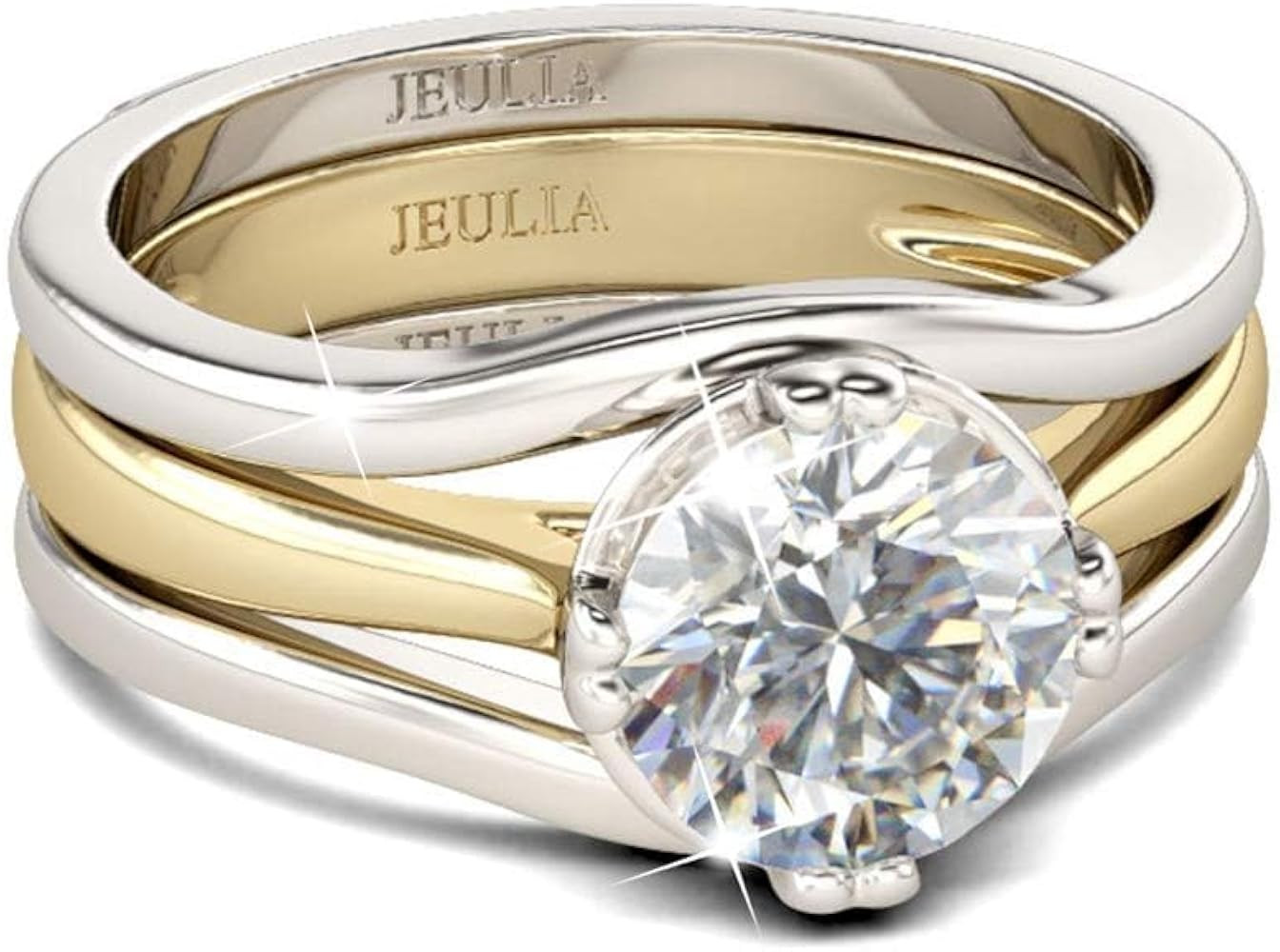 Jeulia 3.5ct Wedding Engagement Rings Set for Women Sterling Silver Round Cut Halo CZ Enhancer Ri... | Amazon (US)