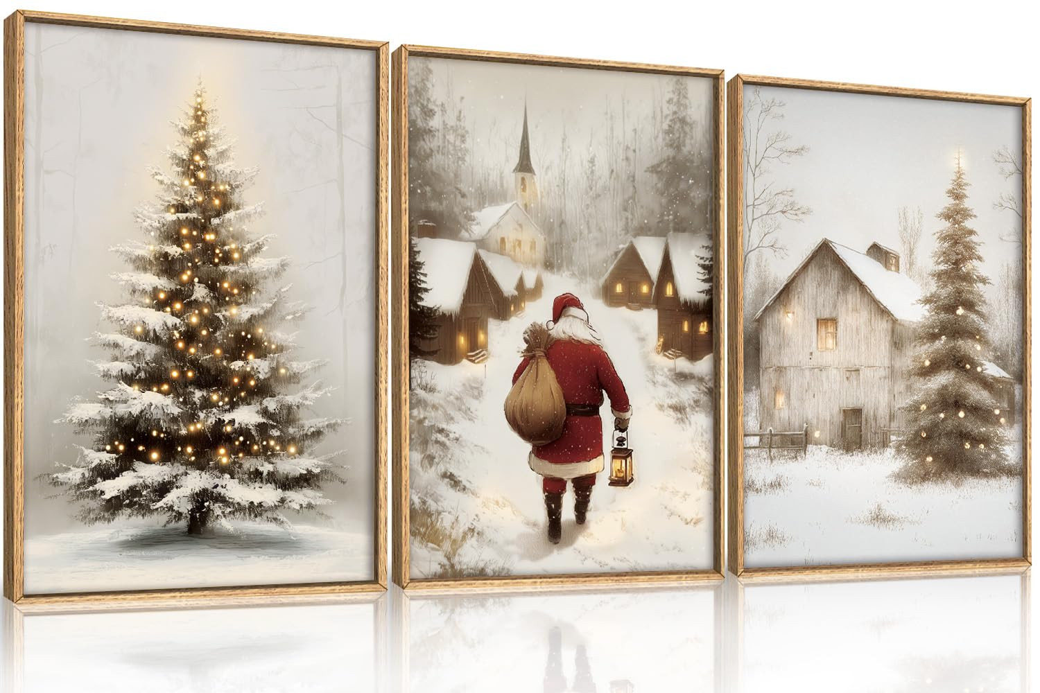 KAIRNE 3 Piece Christmas Wall Art Set, Vintage Rustic Canvas Prints with Santa Claus, Snowy Chris... | Amazon (US)