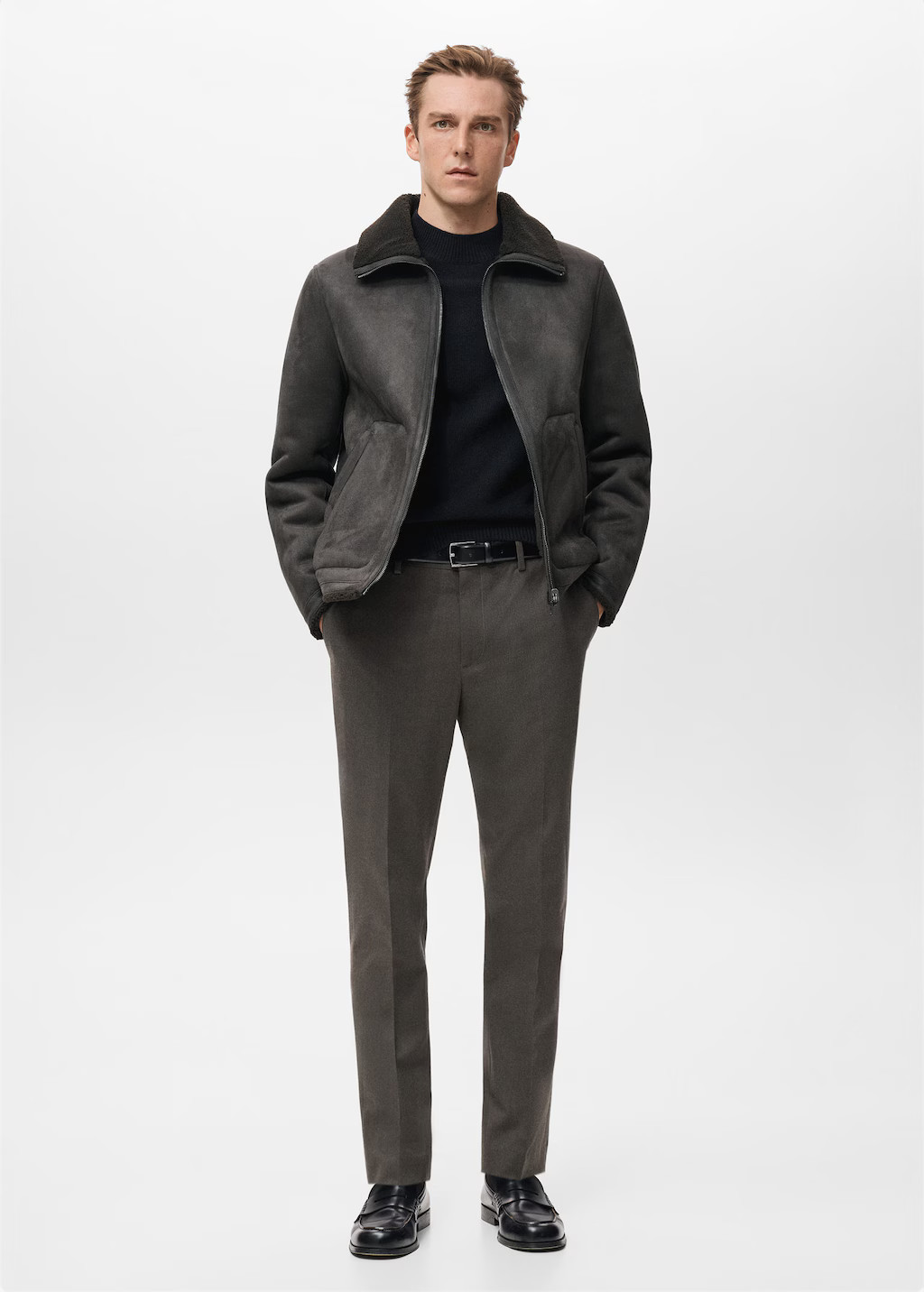 Shearling-lined faux-leather jacket brown - Man - M - MANGO MAN | Mango (US/MX/AU)