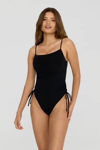 CASSIA RUCHED ADJUSTABLE TIE SIDE SHAPING SWIMSUIT - SHADOW BLACK | TALA (UK)