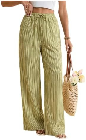 RoseSeek Women's Striped Wide Leg Palazzo Pants Low Rise Drawstring Elastic Waist Summer Casual T... | Amazon (US)