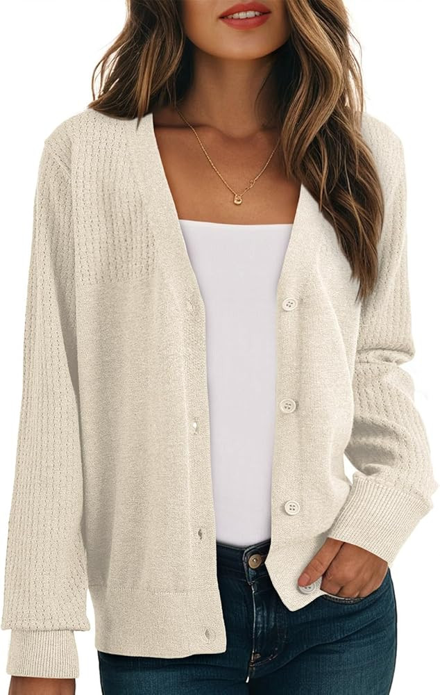 Dokotoo Womens Cardigan Wool Blend Long Sleeve Button Down Sweaters for Women Casual Hollow Out K... | Amazon (US)