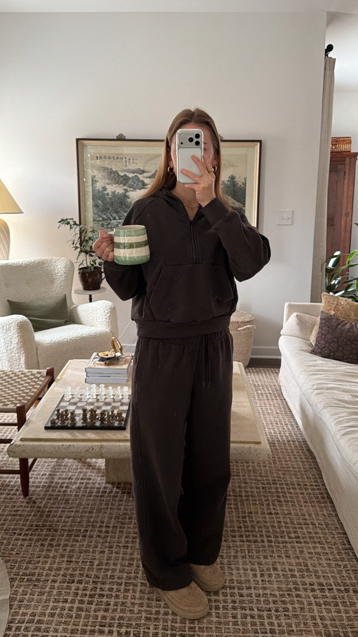 1/2/26 Morning lounge set details — wearing the Athleta matching brown sweatset with the coordinating pants and top. Super comfortable, easy to throw on, and perfect for slow mornings or staying cozy at home.

#LTKSeasonal