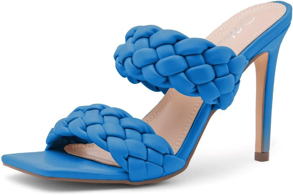 Herstyle LILAH Women's Square Open Toe Stiletto Heeled Mules Double Braided Strap Slide Sandals | Amazon (US)